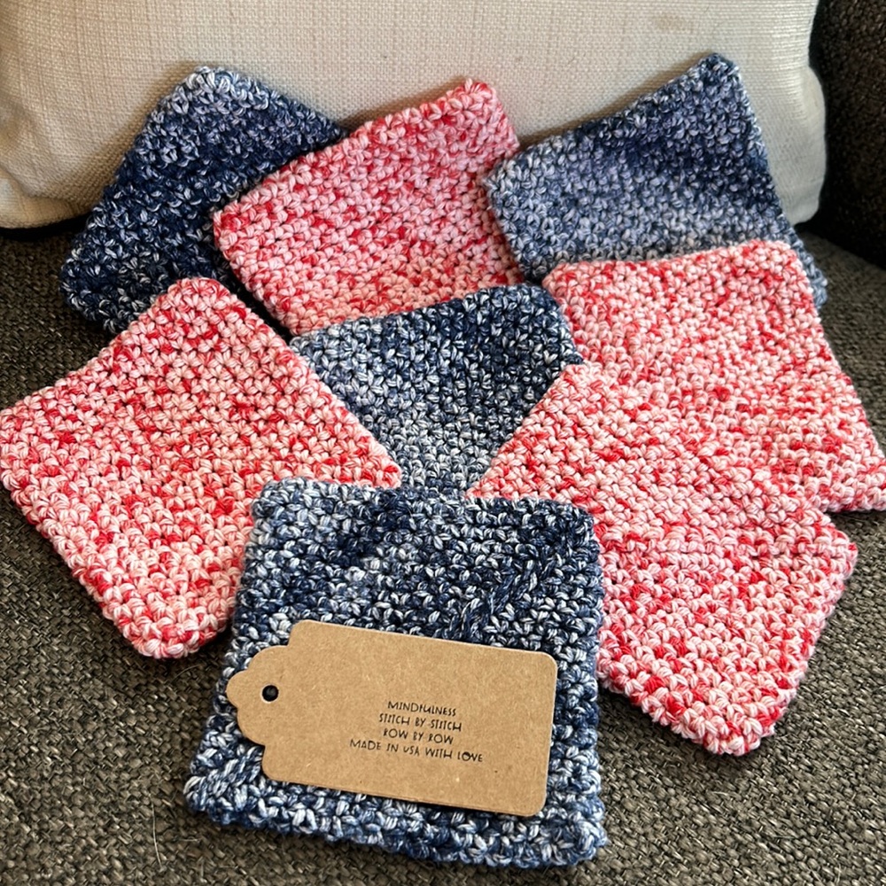 NWT 8 Coasters Made in USA with 100% recycled cotton! Perfect to use as trivet!